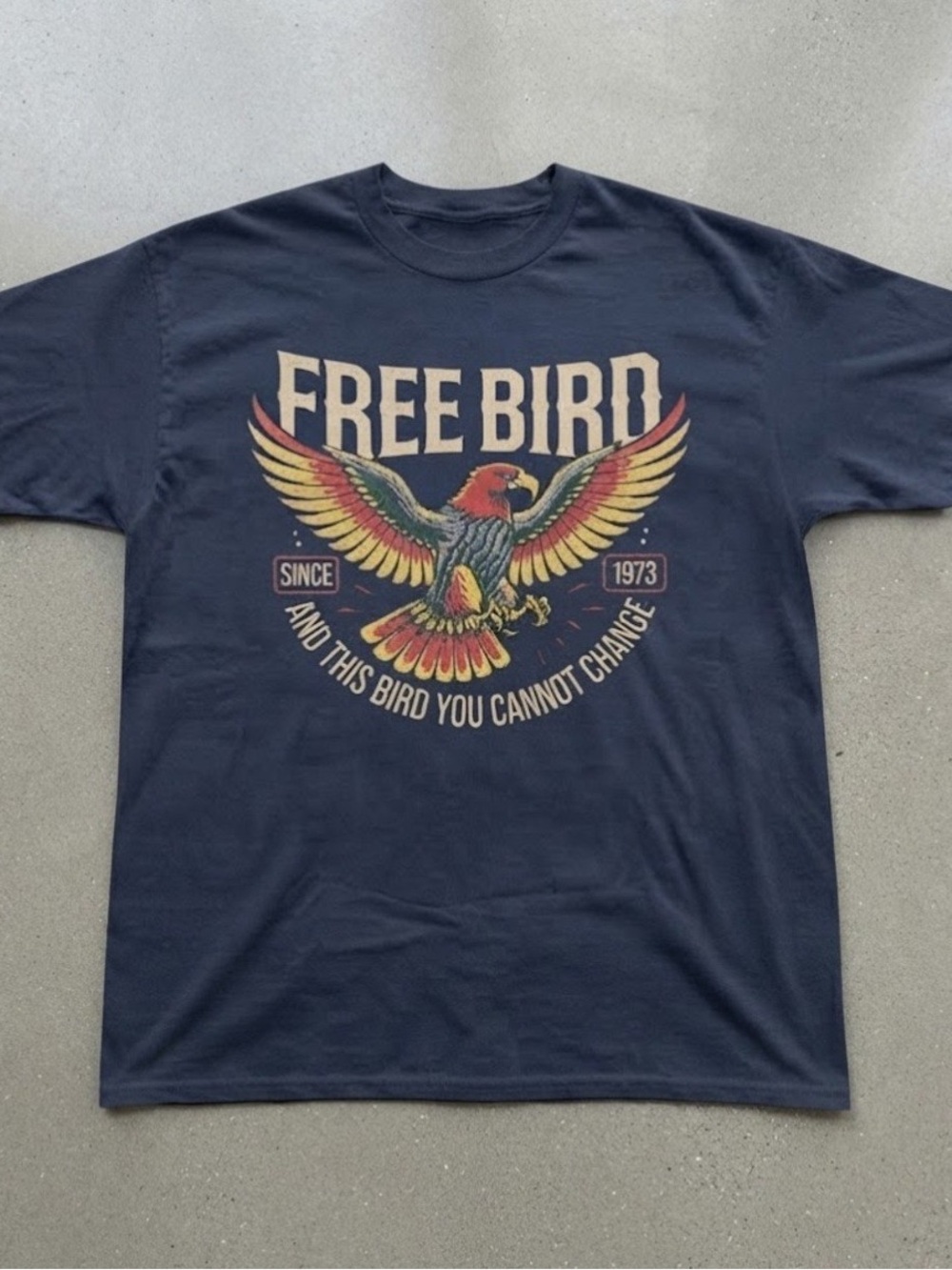 Free Bird Eagle Graphic Tee Dark Navy Blue Heavy Cotton Gildan T-Shirt
